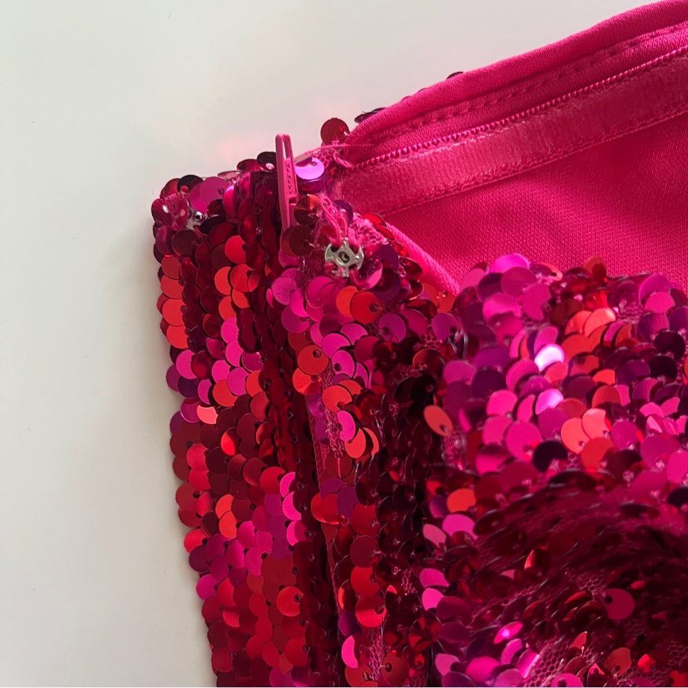 Hutch Hot Pink Delphine Sequin Bow Strapless Top w/ Sweetheart Neckline & Boning - Picture 11 of 16